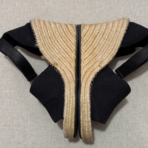 TOMS Wedge Espadrille Sandals-8-Black-Velcro Ankle Strap-Peep Toe-Cloth Uppers - Picture 10 of 16